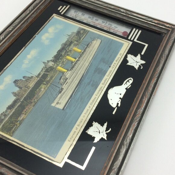 Vtg Framed Empress Britain Boat Postcard Chateau Frontenac Quebec Thermometer - Picture 4 of 16